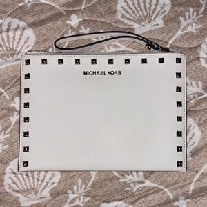 Michael Kors White Stud-Trim Wristlet Clutch